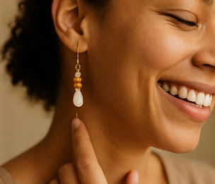 Woman wearing handmade earrings