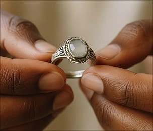 Hands holding handmade ring